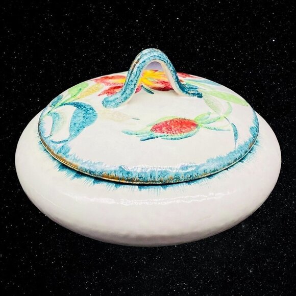 Vintage Italian Art Pottery Floral Covered Casserole Dish Numbered 4.5”T 6”W - Picture 4 of 10